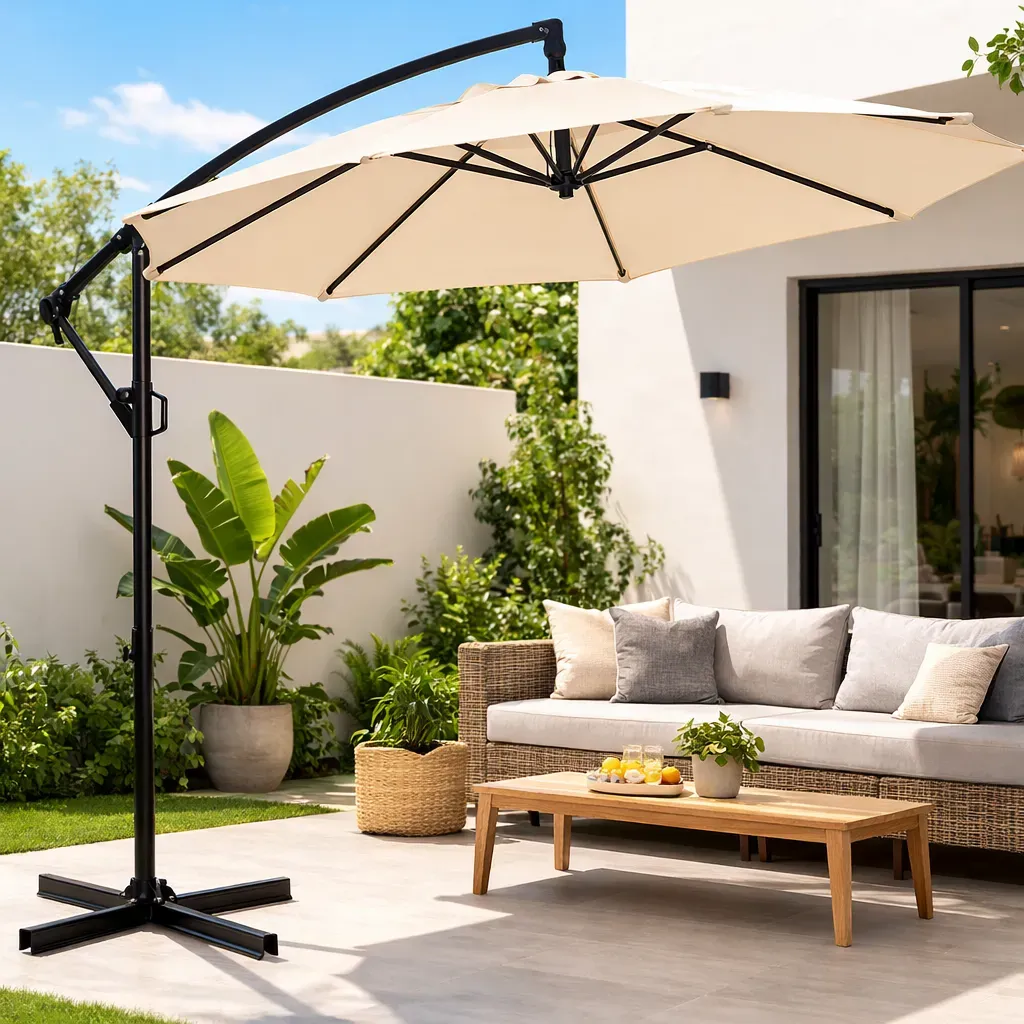 Sombrilla Grande Jardin 3m Manivela Parasol Lateral Cruz Color Blanco — foto 1 de 2